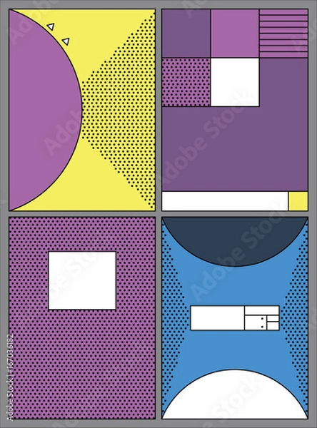 Fototapeta Posters with abstract forms, geometric style 80's, memphis. Retro-art for covers, banners, flyers and posters