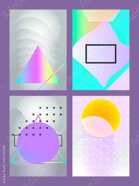 Fototapeta Posters with abstract forms, geometric style 80's, memphis. Retro-art for covers, banners, flyers and posters