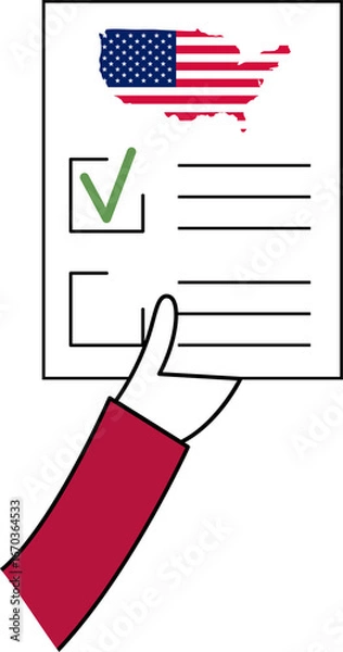 Fototapeta A checklist with a voted check mark and a map of America on the form.