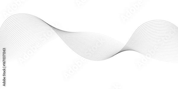 Fototapeta Black and white vector waves on white background. Editable stroke.