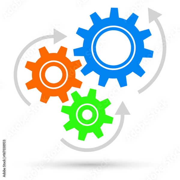 Obraz Three cogwheel with arrows