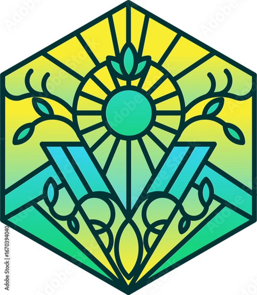 Obraz Sun, Leaf, and Crystal Design