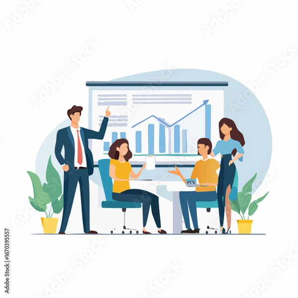 Obraz 握手と会議で進むビジネスチーム — 企業向けコーポレートイラスト（Web・LinkedIn・プレゼン・ブローシャー用）