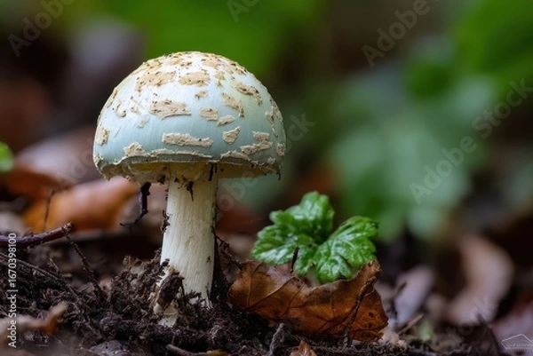 Fototapeta Death Cap Mushroom. Amanita Phalloides Poisonous Fungal White mushroom in Green Forest