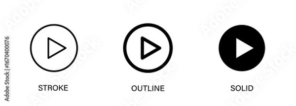 Fototapeta Play icon with editable stroke, outline and solid styles. Vector icon for ui design, media, video playback and multimedia.