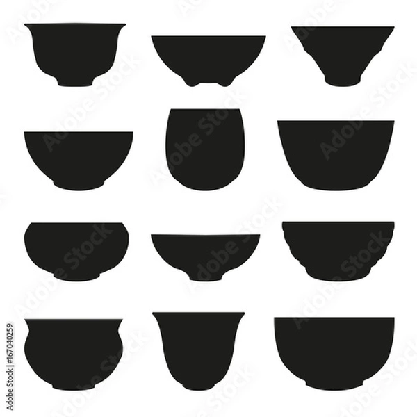 Obraz Isolated chinese tea cup silhouette vector set. Abstract design logo.