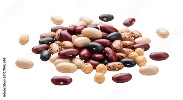 Fototapeta Assorted colorful dried beans and legumes on a black background