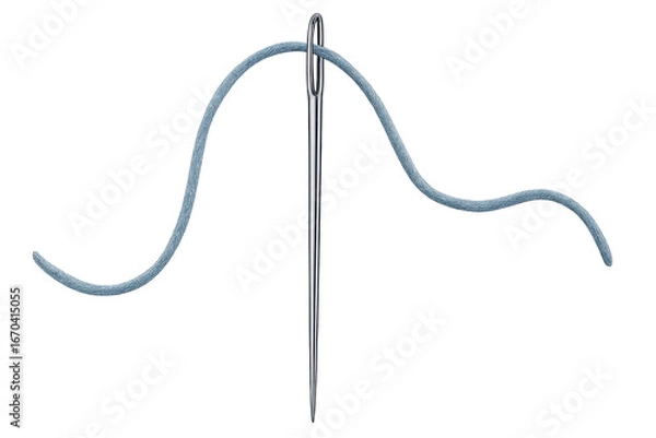 Obraz Needle threading blue thread on transparent background