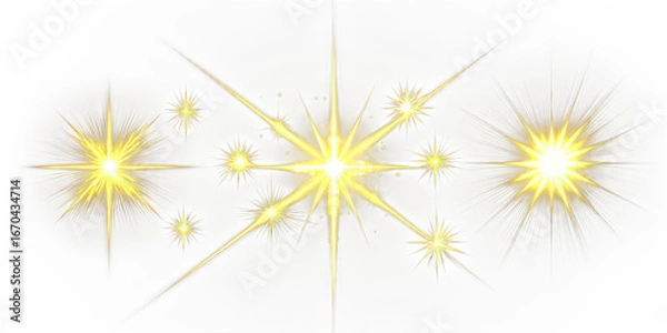 Fototapeta Bright Golden Starbursts and Light Effects on Dark Background sparkle shine isolated on a transparent background