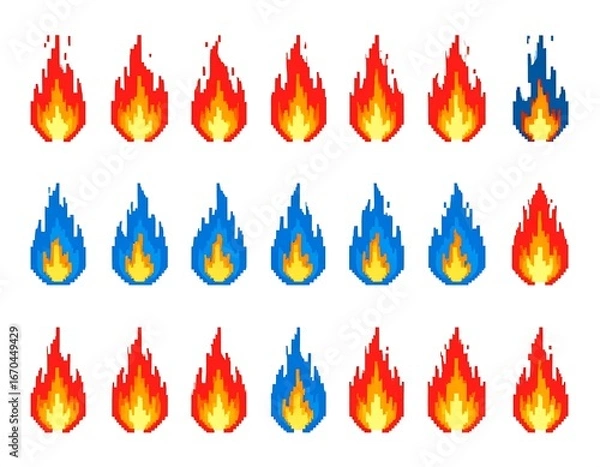 Fototapeta Pixelated fire animation set (1)