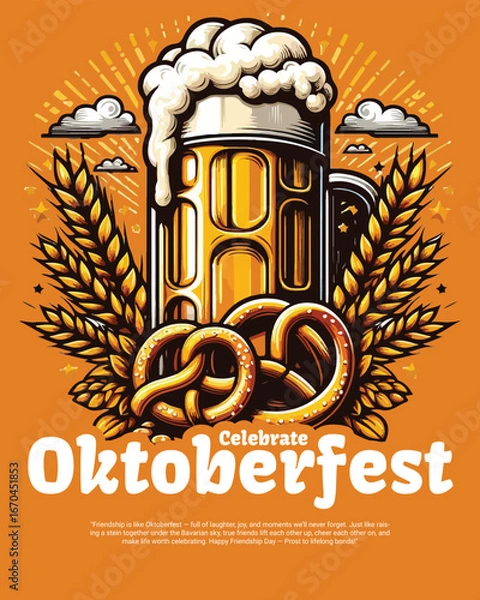 Obraz Happy Friends in Traditional Bavarian Costume Toasting Large Beer Mugs at Oktoberfest Festival in Munich German