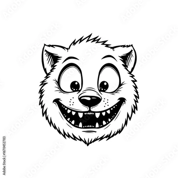 Obraz Cartoonish smiling animal face with big eyes and pointy teeth illustration artwork ideal for