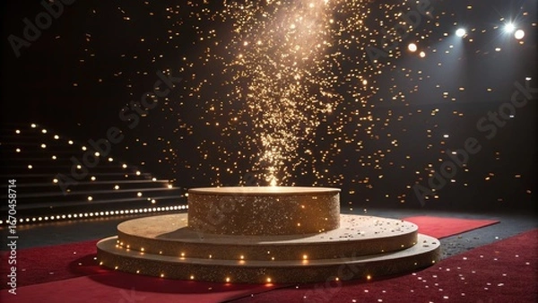 Obraz Stage with spotlight and confetti