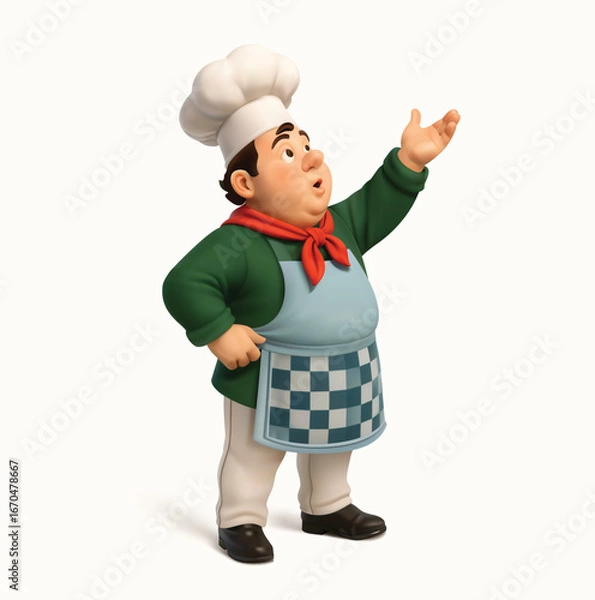 Fototapeta 3d Character of Chef Gesturing with Passion Vector Illustration ideal for cooking apps, restaurant branding, and culinary tutorials