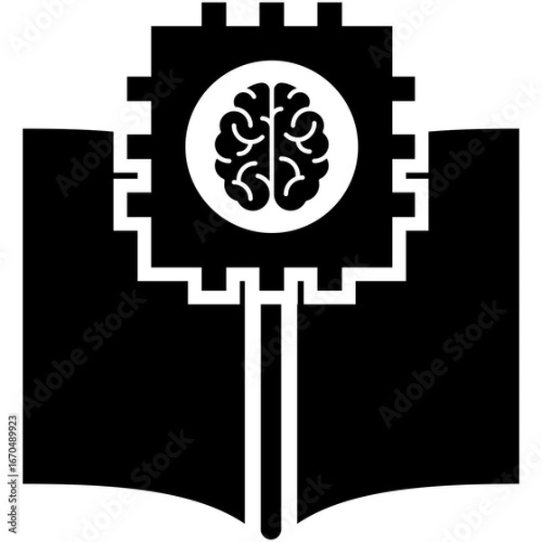 Obraz Brain with book, e book icon