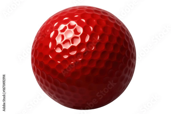 Obraz Red Golf Ball Isolated on Transparent Background with Detailed Dimples