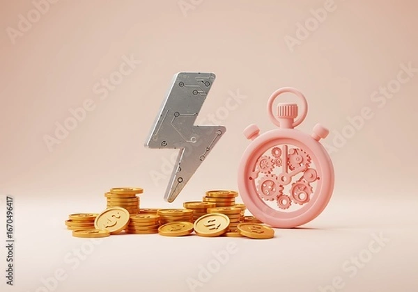 Fototapeta Fast money lending and quick investment solutions with energy and time management financial opportunities representing business growth and prosperity