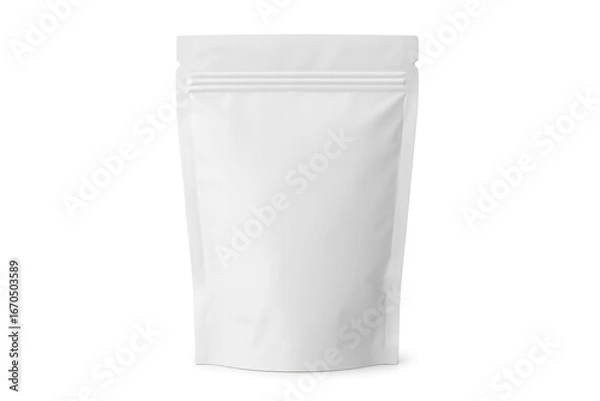 Obraz Realistic white blank plastic pouch with transparent background