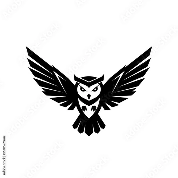 Fototapeta Black owl mascot logo design with spread wings isolated on white or transparent background, vector illustration