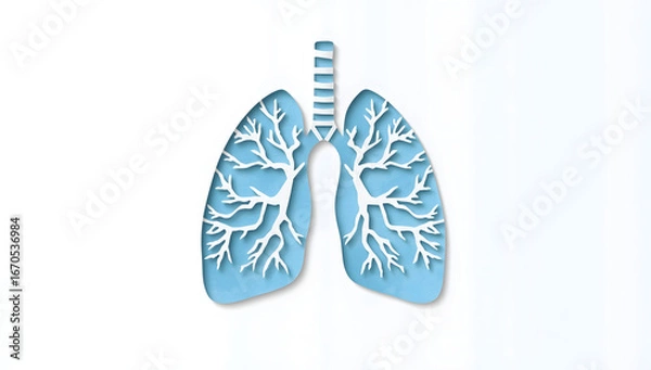 Fototapeta Paper cut illustration of human lungs with bronchial tree