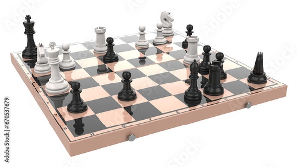 Obraz  Chess. Chess Puzzles Series "Chess Problem." 3D Render of the Era Chess Problem. 3D Render.