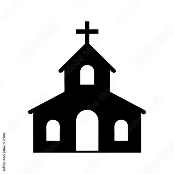 Fototapeta Silhouette church building with cross on top religious temple icon vector illustration on white background