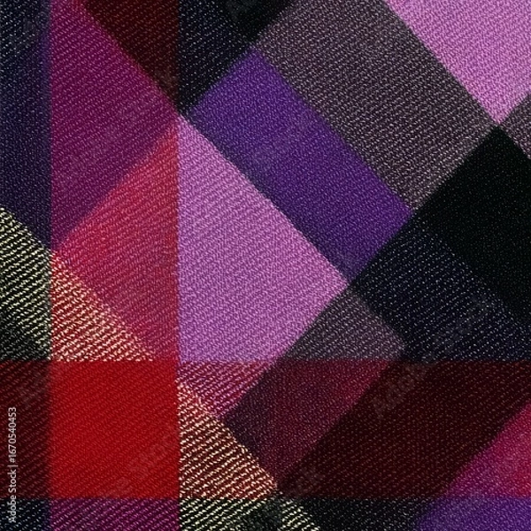Fototapeta Colorful patchwork quilt with a purple and black design. The quilt is made up of squares of different colors