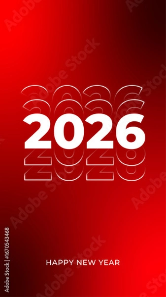 Fototapeta Happy New Year 2026 Greeting Card with Modern Red Background Design