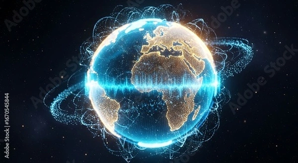 Fototapeta Ultra-Realistic Digital Globe with Neural Network Data Flow	