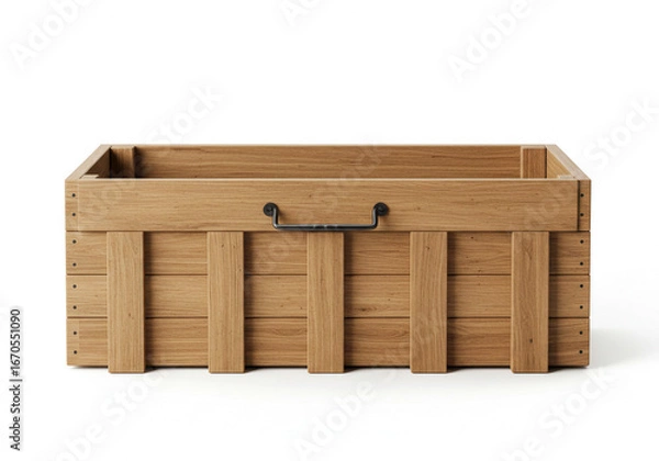 Fototapeta Sturdy wooden crate with vintage metal handle, perfect for storage and rustic decor