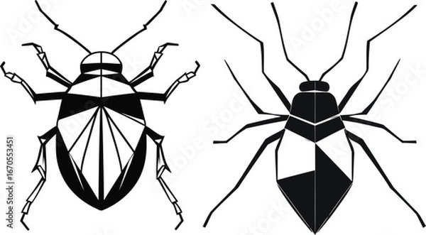 Fototapeta Geometric Insect Silhouette Vector Set, Abstract Low Poly Bug Illustration, Modern Geometric Style Insect, Black and White Faceted Bug Graphic.