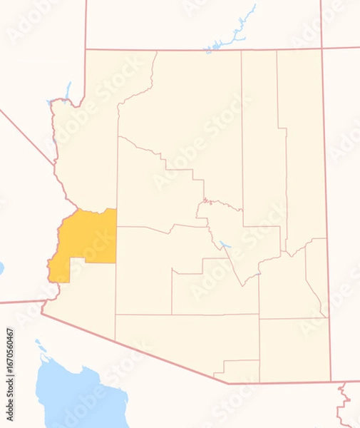Fototapeta Map of the County La Paz (Arizona, US) showing the Federal State with the highlighted County