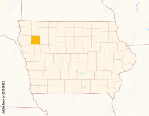 Fototapeta Map of the County Cherokee (Iowa, US) showing the Federal State with the highlighted County