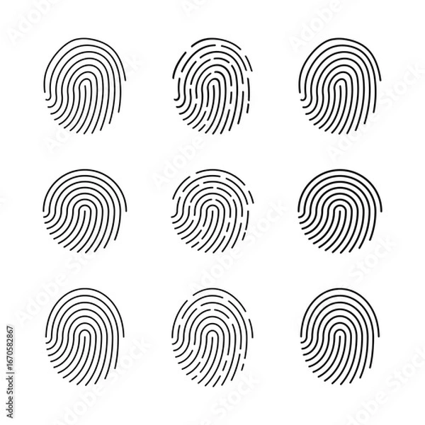Obraz Fingerprint set. Vector flat illustration. White background.