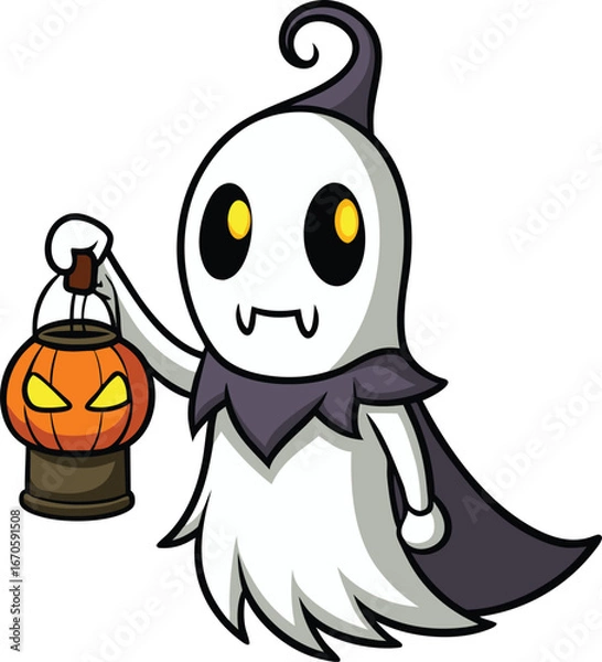 Fototapeta ghost holding pumpkin lantern vector clean white