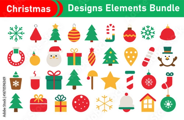 Fototapeta Festive Christmas Designs Elements Bundle with Trees Ornaments and Holiday Icons