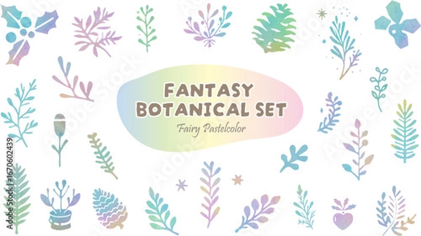 Obraz 幻想的なパステルカラーのボタニカルモチーフイラストセット