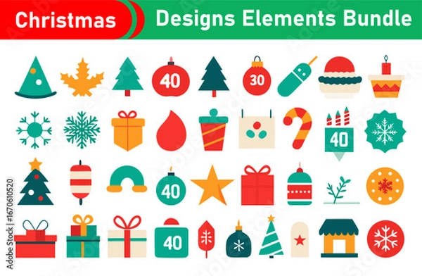 Obraz Festive Christmas Designs Elements Bundle with Trees Ornaments Gifts and More