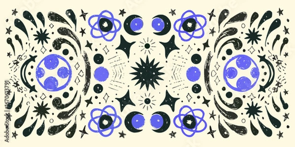 Fototapeta Whimsical hand drawn celestial and abstract shapes with a cosmic theme