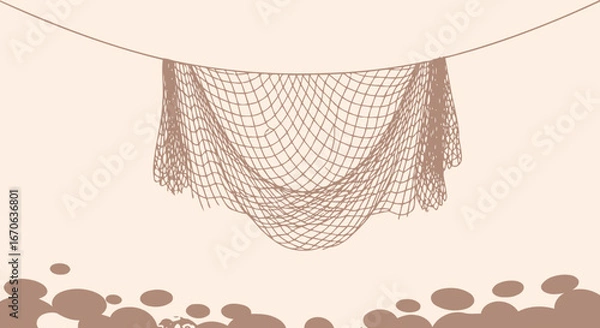 Obraz Vintage Brownish Illustration Of A Fishing Net Hanging On The Ceiling