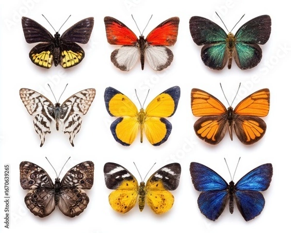 Fototapeta Collection of Isolated Butterflies on White Background Featuring Diverse Insect Species in Stunning Detail