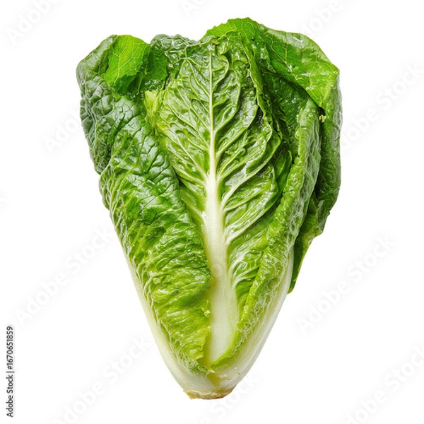 Obraz Fresh whole head of crisp green romaine lettuce with vivid green leaves and healthy texture transparent background