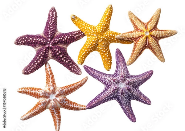 Fototapeta Five colorful starfish isolated on transparent background
