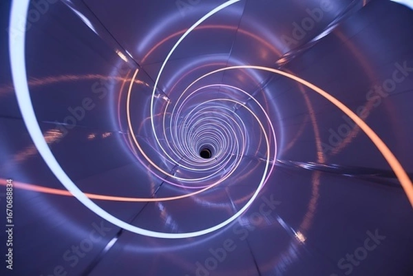 Fototapeta Dive into a mesmerizing neon light tunnel, a futuristic portal to endless possibilities and vibrant digital journeys ahead.