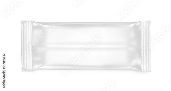 Obraz Белый полиэтиленовый пакет, шоколадный батончик, 3д иллюстрация