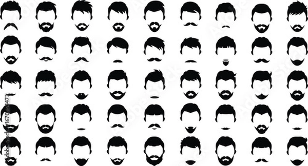 Fototapeta Male beard and mustache styles collection set for grooming and fashion vector design icons