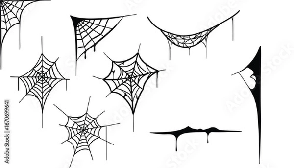 Fototapeta Set of detailed vector spider webs and corners for Halloween and spooky decoration designs