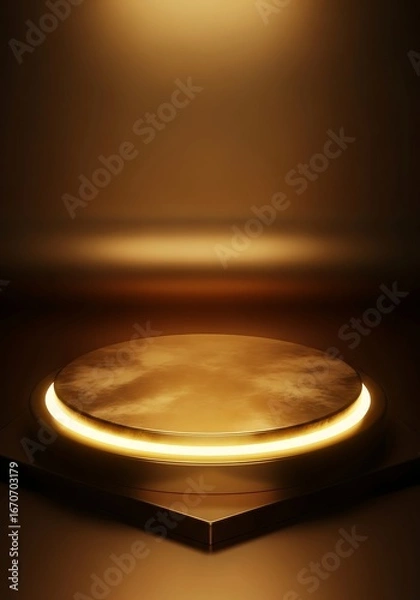 Fototapeta Radiant golden platform illuminating a presentation space with shimmering textures elegance