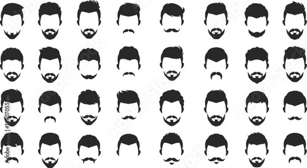 Obraz Male hairstyles and beard styles collection vector icons for modern grooming and fashion trends design set