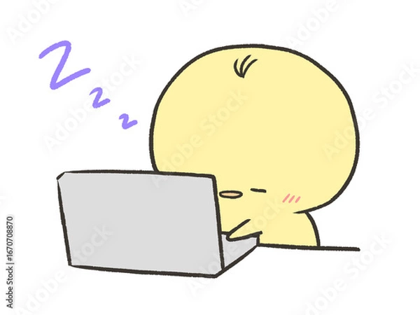 Fototapeta 眠りながらパソコン作業するヒヨコ